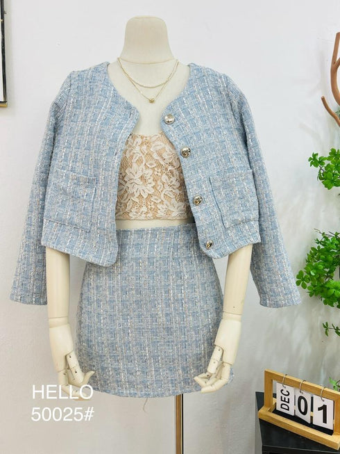Tweed Co-ord Sets Of Crop Blazer and Mini Skirts